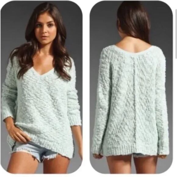 Free People Songbird Shaggy Knit Pullover Sea Foam - Picture 1 of 6